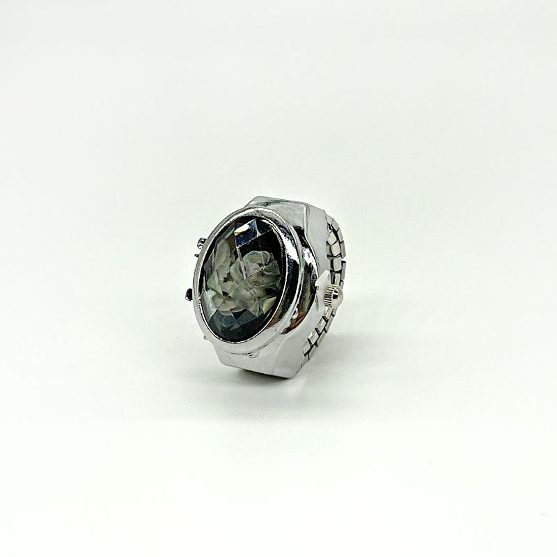Reloj de anillo de flores de gema de acero inoxidable al por mayor